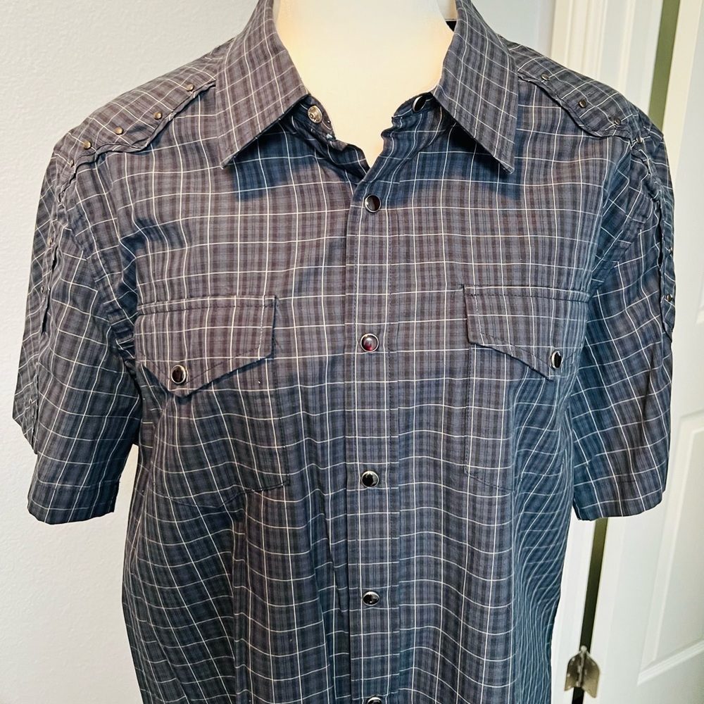 Original MarcEcho short sleeve button down. color: dark blue, Size: L